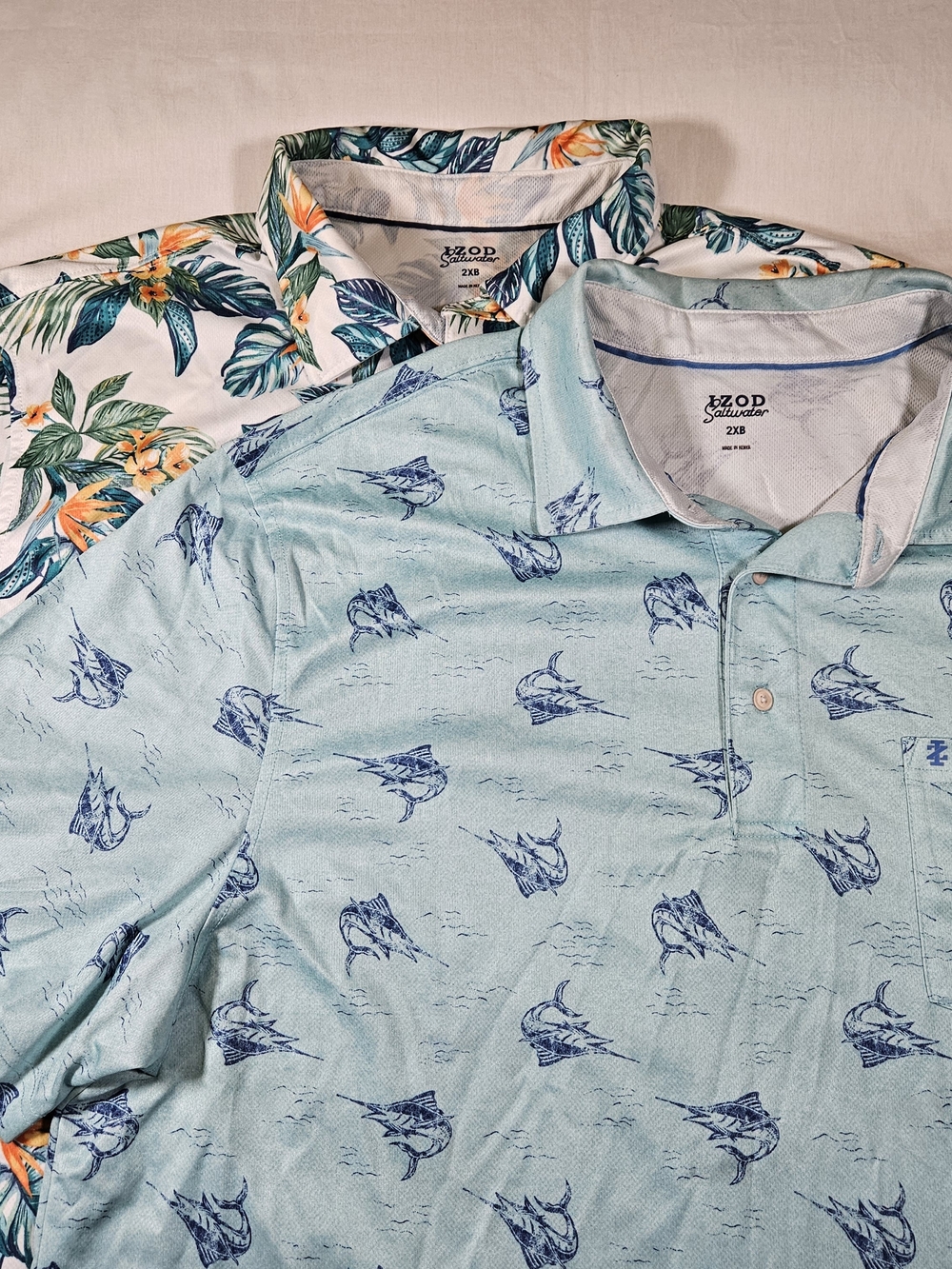 [Lot of 2] IZOD Saltwater Performance Polos Men’s 2XB Fish/Floral